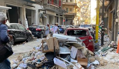 Zerstörter Straßenzug in Beirut
