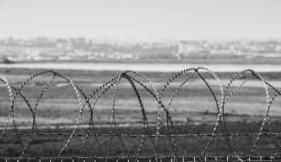Barbed wire fence on the border of the Gaza Strip